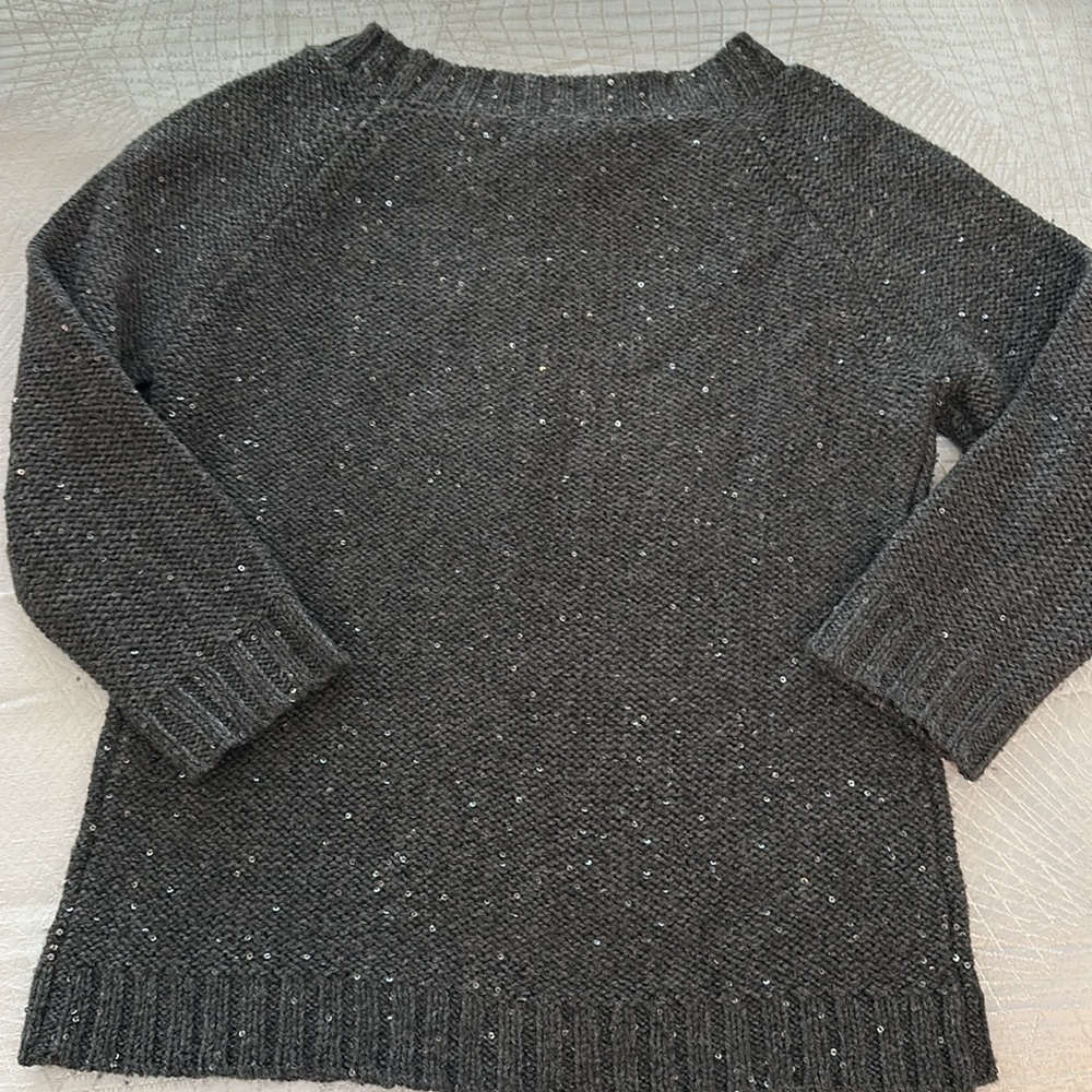 Talbots Grey Sweater With Tiny Sequins, Size Small - image 7